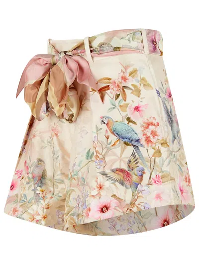 Zimmermann Rebellion Multicolor Shorts With Bow On The Front And All-over Floral Motif In Cotton And Silk Woman In Pink