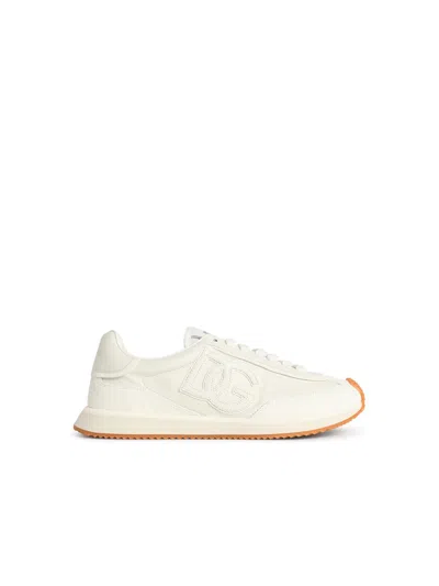 Dolce & Gabbana Men White Low Top Sneakers With Logo Patch On Tongue And Side In Leather Man