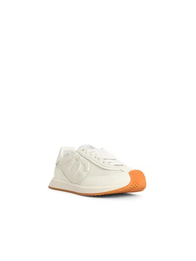 Dolce & Gabbana Men White Low Top Sneakers With Logo Patch On Tongue And Side In Leather Man