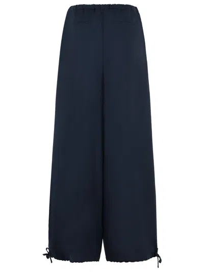 Marni Wide Leg Wool Trousers Featuring Drawstring In Blue