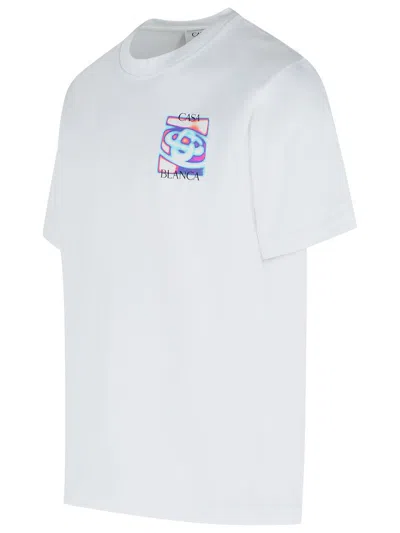 Casablanca Men White Crewneck T-shirt With Logo Detail On The Front And Maxi Logo On The Rear In Cot