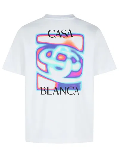 Casablanca Men White Crewneck T-shirt With Logo Detail On The Front And Maxi Logo On The Rear In Cot