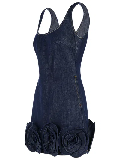 Self-portrait Short Blue Dress With Floral Applique Self Portrait In Black