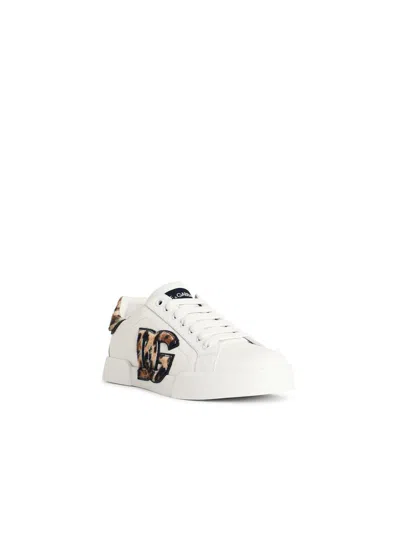 Dolce & Gabbana Portofino Light Strobel Nappa Calfskin Sneakers In White
