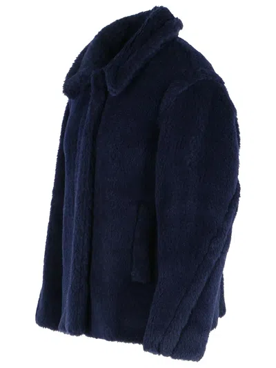 Max Mara Alpaca Wool Jacket Collared Design Front Pockets In Blue
