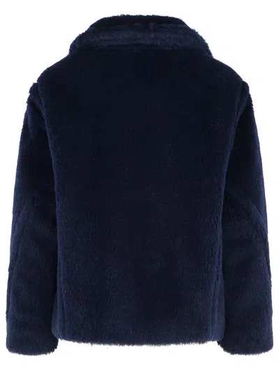 Max Mara Alpaca Wool Jacket Collared Design Front Pockets In Blue