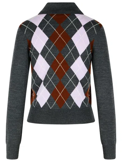 Self-portrait Grey Argyle Lightweight Sweater In Animal Print