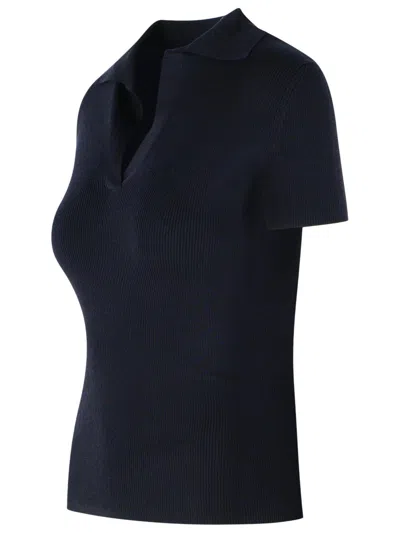 Max Mara Albero Dark Blue Virgin Wool Polo Shirt In Black