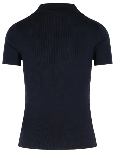 Max Mara Albero Dark Blue Virgin Wool Polo Shirt In Black