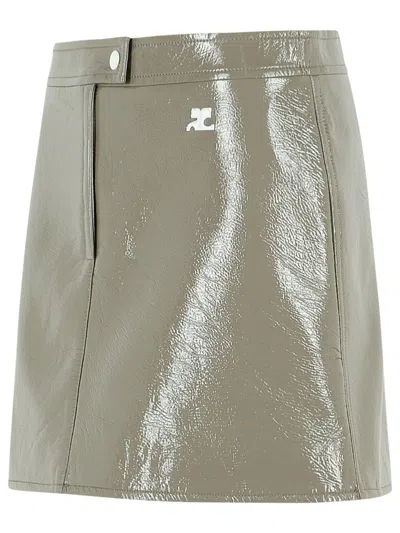 Courrèges Reedition High Waist Polyester Blend Miniskirt In Gray