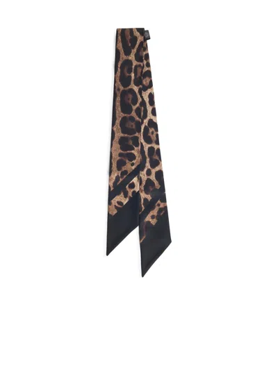 Dolce & Gabbana Leo Print Silk Bandeau In Brown