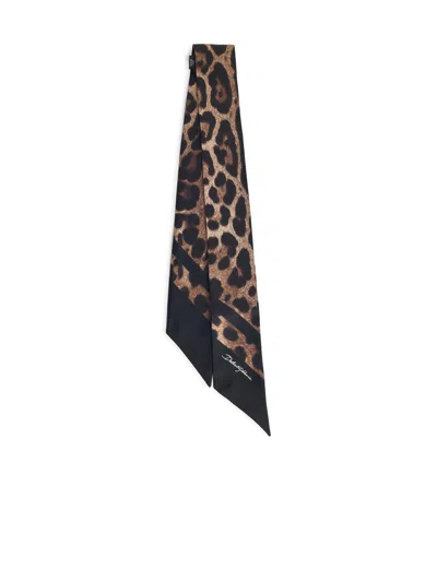 Dolce & Gabbana Leo Print Silk Bandeau In Brown