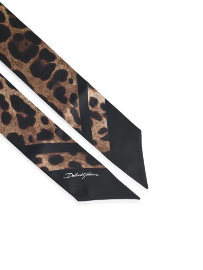 Dolce & Gabbana Leo Print Silk Bandeau In Brown