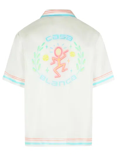 Casablanca Silk Shirt Short Sleeves Graphic Print Pocket In White