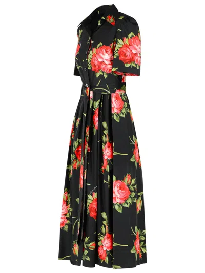 Dolce & Gabbana Belted Gathered Floral-print Cotton-poplin Midi Dress In Black