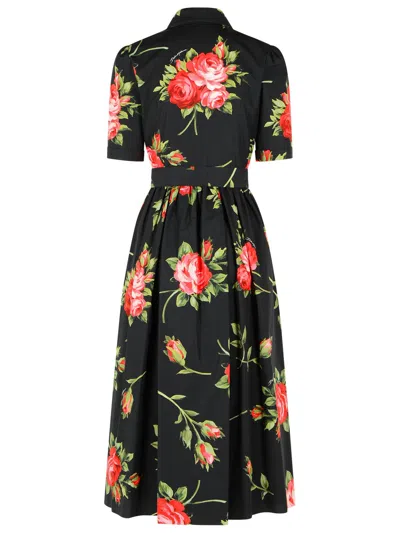 Dolce & Gabbana Belted Gathered Floral-print Cotton-poplin Midi Dress In Black