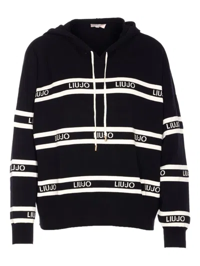 Liu •jo Relaxed Fit Hooded Sweater In Black