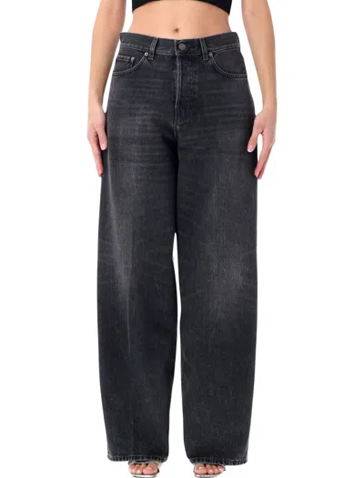 Haikure 'korea' Grey Jeans With Faded Effect And Logo Patch On The Back In Cotton Woman In Black