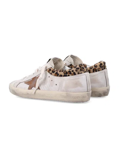 Golden Goose Super-star Sneakers In Suede With Worn Effect And Leopard Print Hairy Cow In White