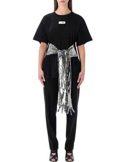 Mm6 Maison Margiela Short-sleeve Black T-shirt With Disco-style Gloves
