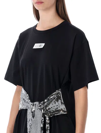 Mm6 Maison Margiela Short-sleeve Black T-shirt With Disco-style Gloves