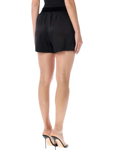 Tom Ford Black Shorts With Elastic Waist With Logo Lettering In Silk Stretch Woman In Black