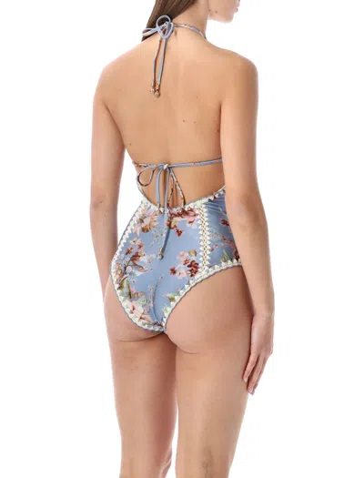 Zimmermann Triangle Bikini Top With Scalloped Trim And Detachable Straps In Blue