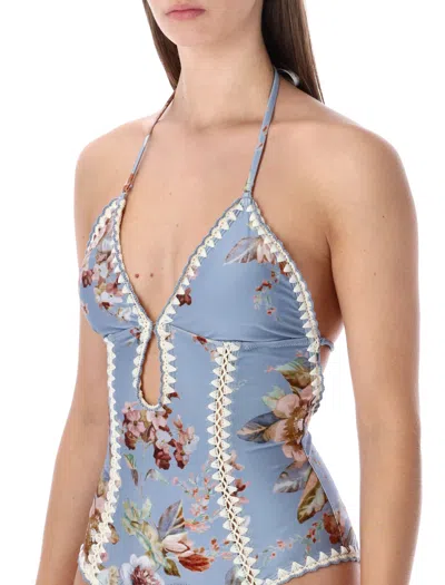Zimmermann Triangle Bikini Top With Scalloped Trim And Detachable Straps In Blue