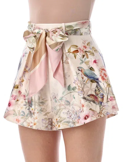 Zimmermann Rebellion Multicolor Shorts With Bow On The Front And All-over Floral Motif In Cotton And Silk Woman In Multi