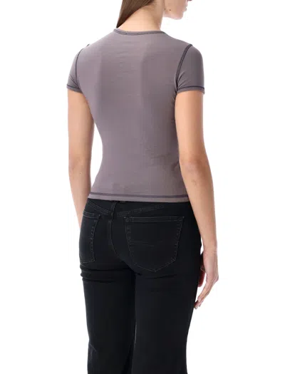 Diesel Slim T-shirt With Heart Print And Studs In Gray