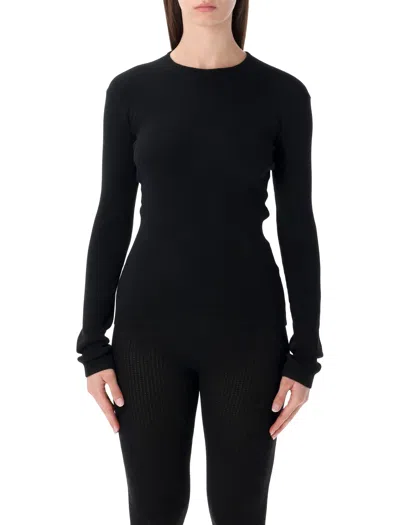 Essentials Black Soft Rib Long Sleeve T-shirt In Black