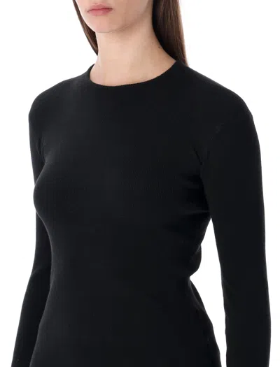 Essentials Black Soft Rib Long Sleeve T-shirt In Black