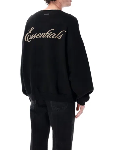 Essentials Black Holiday Embroidered Merino Crewneck Sweater In Black