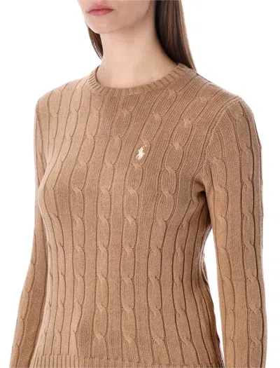 Polo Ralph Lauren Cable Wool And Cashmere Crewneck Jumper In Brown