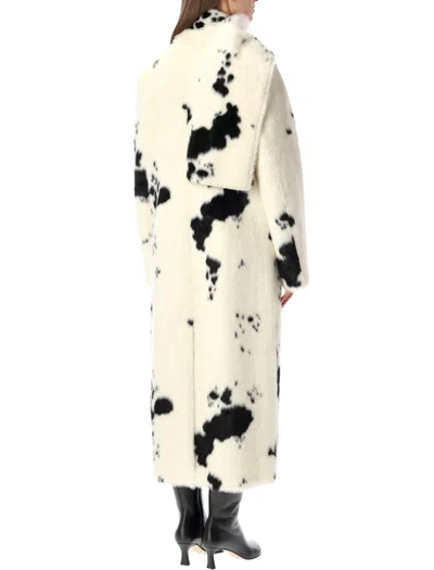 Stand Studio Double-breasted Faux-fur Coat With Cow Pattern In Neutral