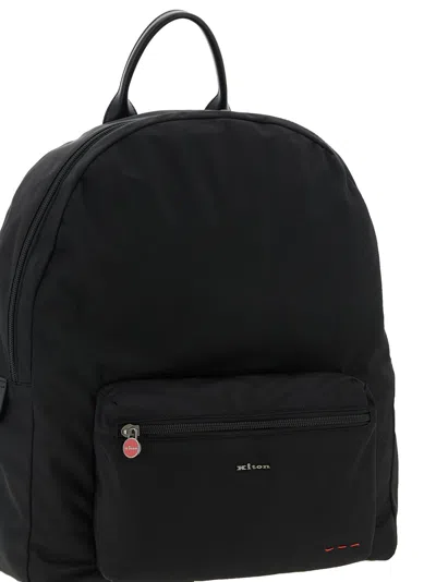 Kiton Versatile Backpack With Front Zip Pocket In Black