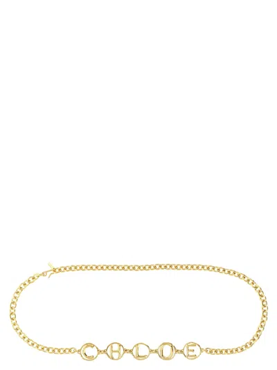 Chloé Script Logo Chain Belt Gold Tone In Gold