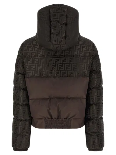Fendi Down Jacket With Ff Jacquard Insert In Brown