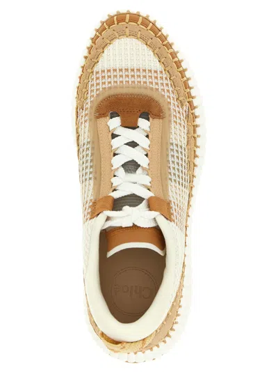 Chloé Mesh Nama Low-top Sneakers With Suede Inserts In Sand