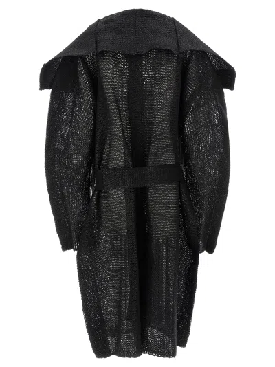Issey Miyake Womens Black Shawl-collar Pressed Wool-blend Coat In Black