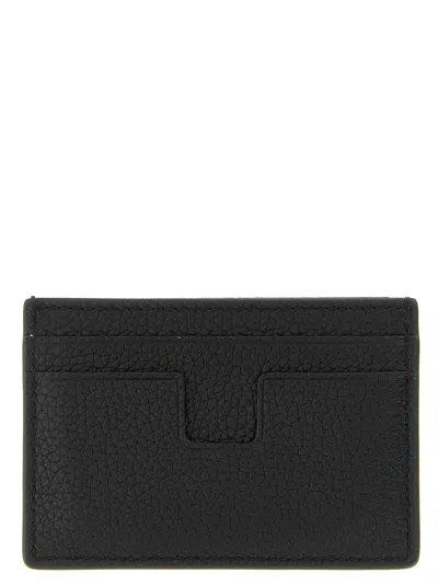 Tom Ford Soft Grain Leather T Line Classic Card Holder In Black