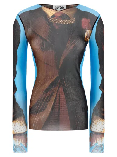 Jean Paul Gaultier Re Edition Tennis Mesh Graphic Top In Brown