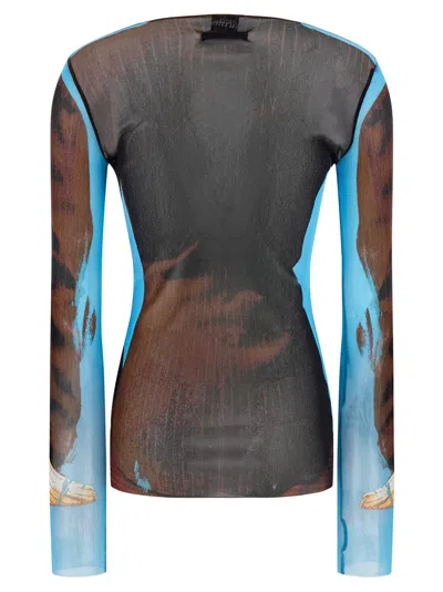 Jean Paul Gaultier Re Edition Tennis Mesh Graphic Top In Brown