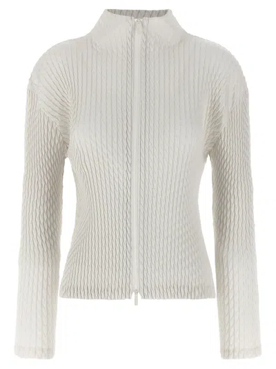 Issey Miyake Sleek Pleats Cardigan In White