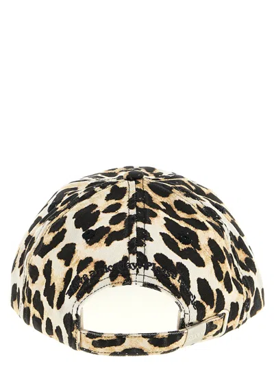 Ganni Logo-embroidered Leopard-print Canvas Cap In Animal Print