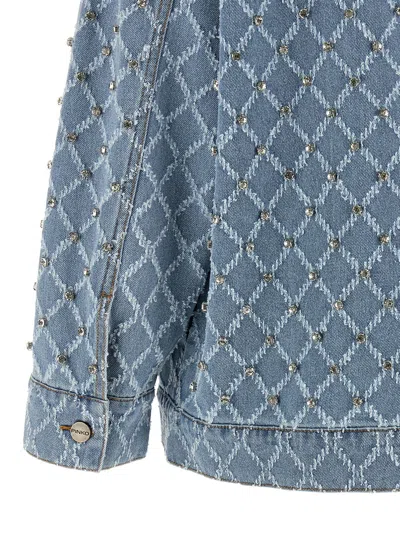 Pinko Pifferaio Jacquard Crystal Denim Overshirt In Blue