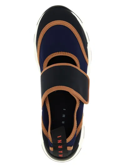 Marni Dark Blue And Black Mary Jane Running Polyamide Sneakers In Blue