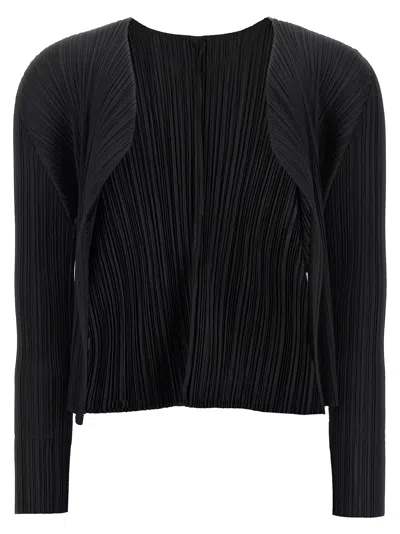 Issey Miyake Long Sleeve Cardigan Featuring A Pleated Design In Black