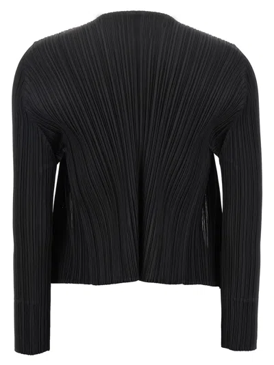 Issey Miyake Long Sleeve Cardigan Featuring A Pleated Design In Black