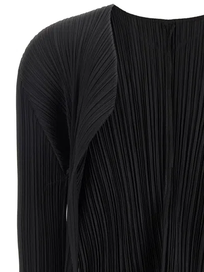 Issey Miyake Long Sleeve Cardigan Featuring A Pleated Design In Black